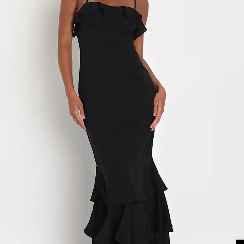 Lulu's Black Maxi Dress with Ruffle Detail